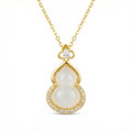 925 Sterling Silver Elegant Translucent Jadeite Double Gourd Necklace with Shimmering Gemstone Accents