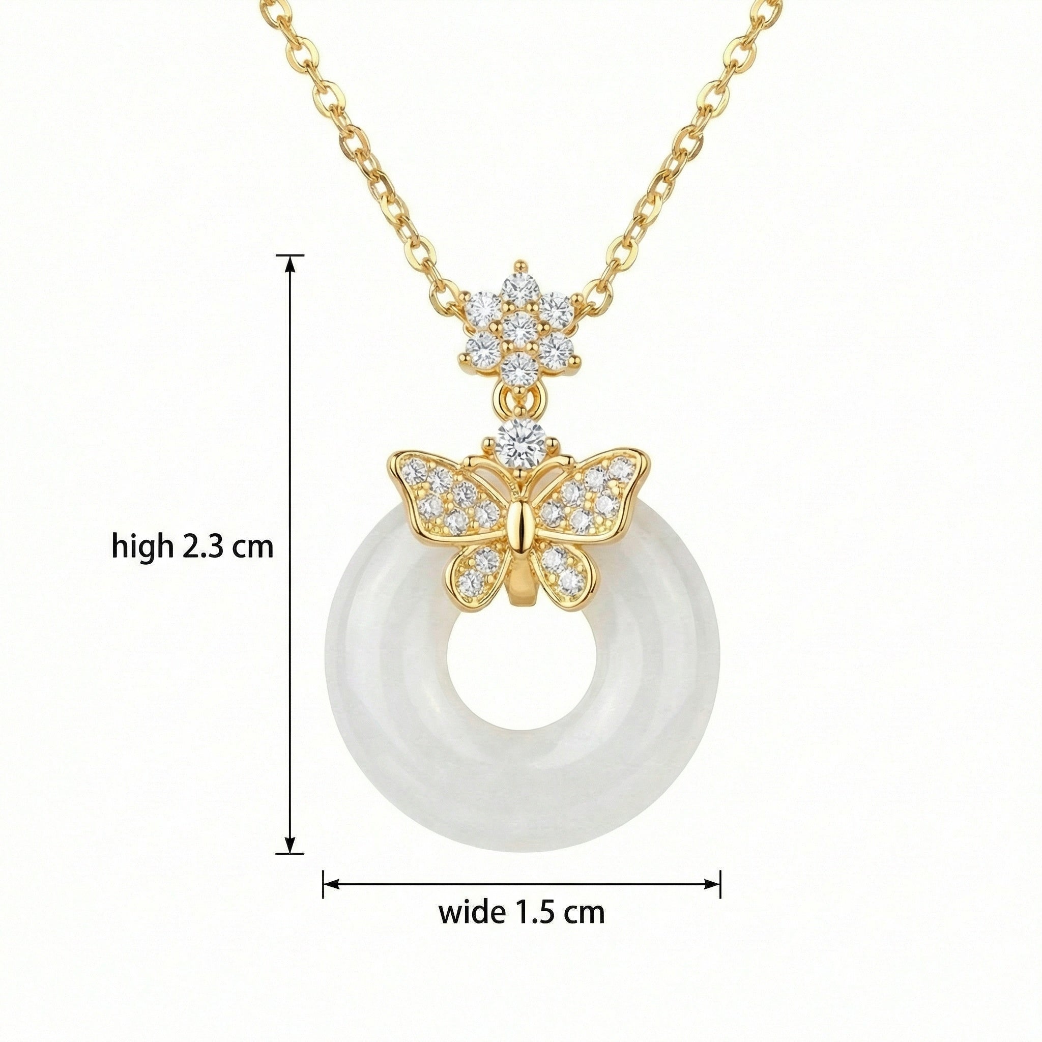 925 Sterling Silver Luminous White Jade Butterfly and Floral Pendant Necklace