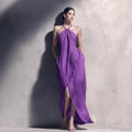 Womens Cinched Waist Side-Slit Halter Dress