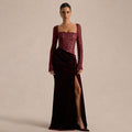 Women's Long-Sleeve Patchwork Lace Demure Dress