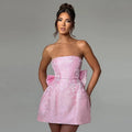 Fashionable Chic Sexy Solid-Color Jacquard Tube Dress With Bow Accent