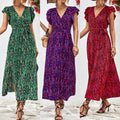 Women's V-Neck Split Printed Casual Dress