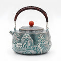 Pure 999 Fine Silver Japanese  Teapot with Engraved Landscape Artistry-Fine large teapot - Handicraft