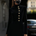 Stand Collar Single-Breasted Blazer Mini Dress