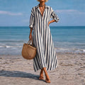 SpringSummer New Striped Lapel-Pocket Dress