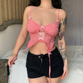 Lace Bow Stitching Perspective Suspender Temperament Slim Spice Girl Small Vest Female