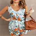 Fashionable Multi-Color Womens Summer New Arrival Printed Waist-Cinching Sleeveless V-Neck Dress