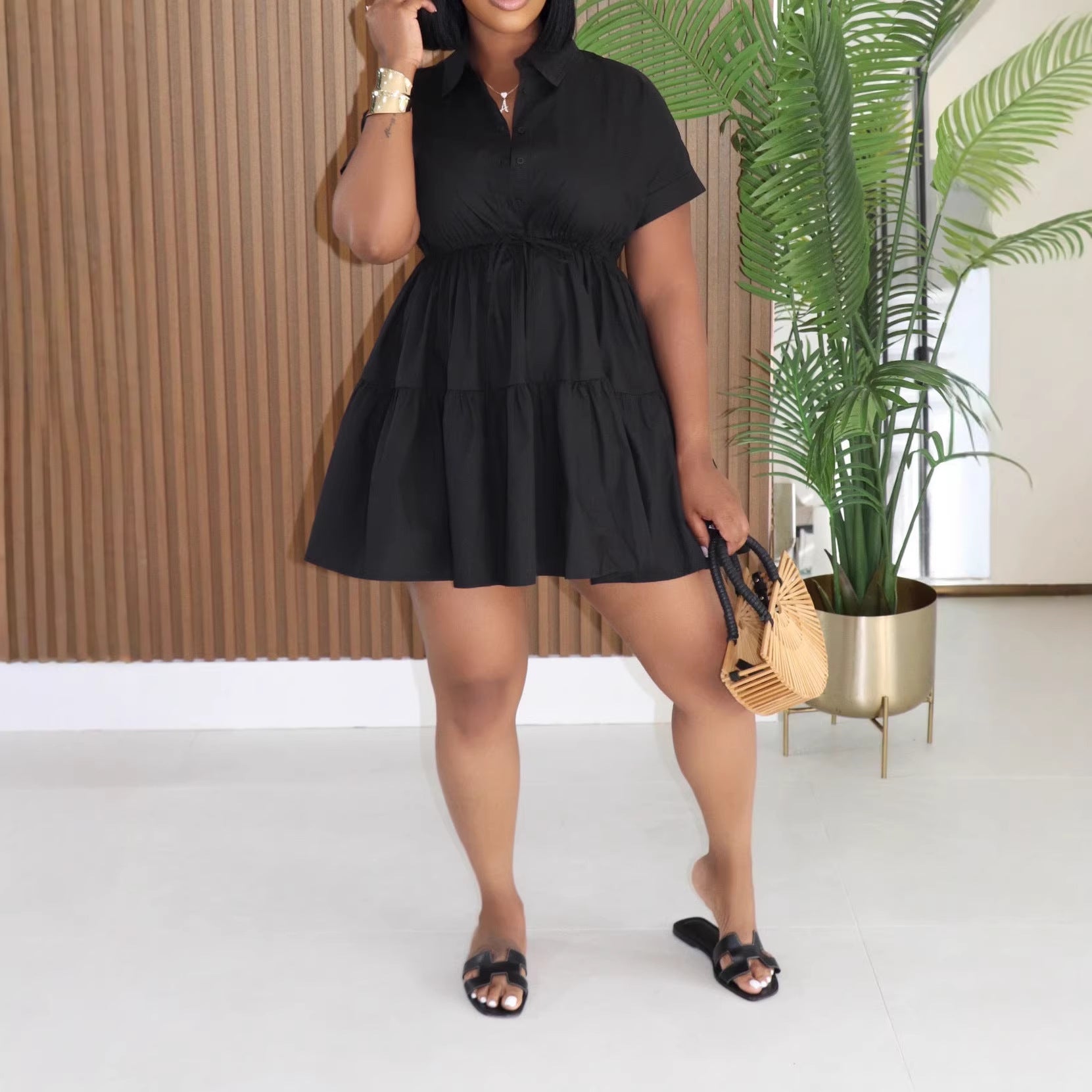 Loose-fitting Casual Shirt Dress Summer Short Skirt